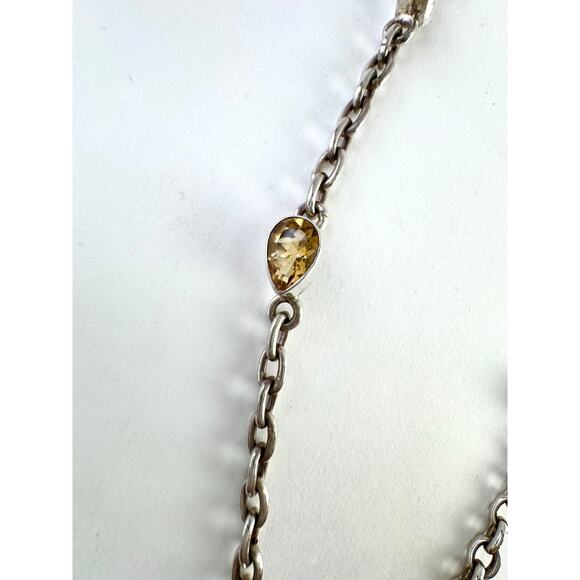 AZ Turquoise Citrine Quartz Crystal Handmade Sterling Silver Chain Necklace - Picture 7 of 8